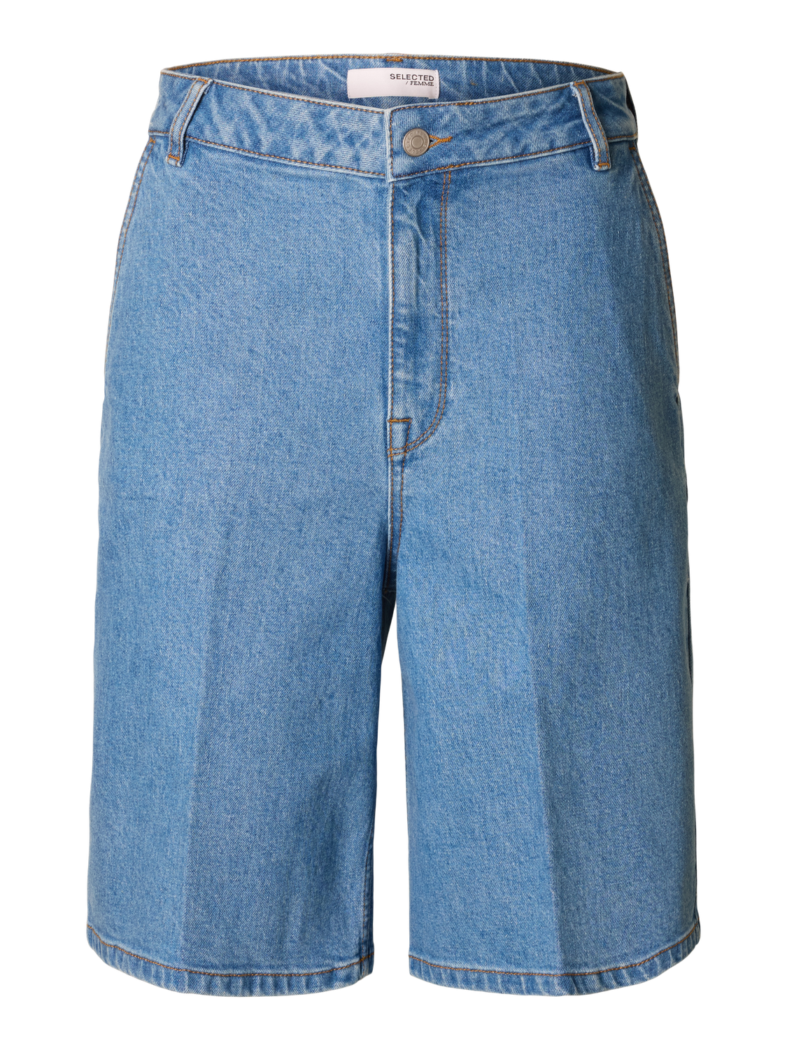 SLFEVELYN HW BERMUDA DENIM SHORTS Mellomblå