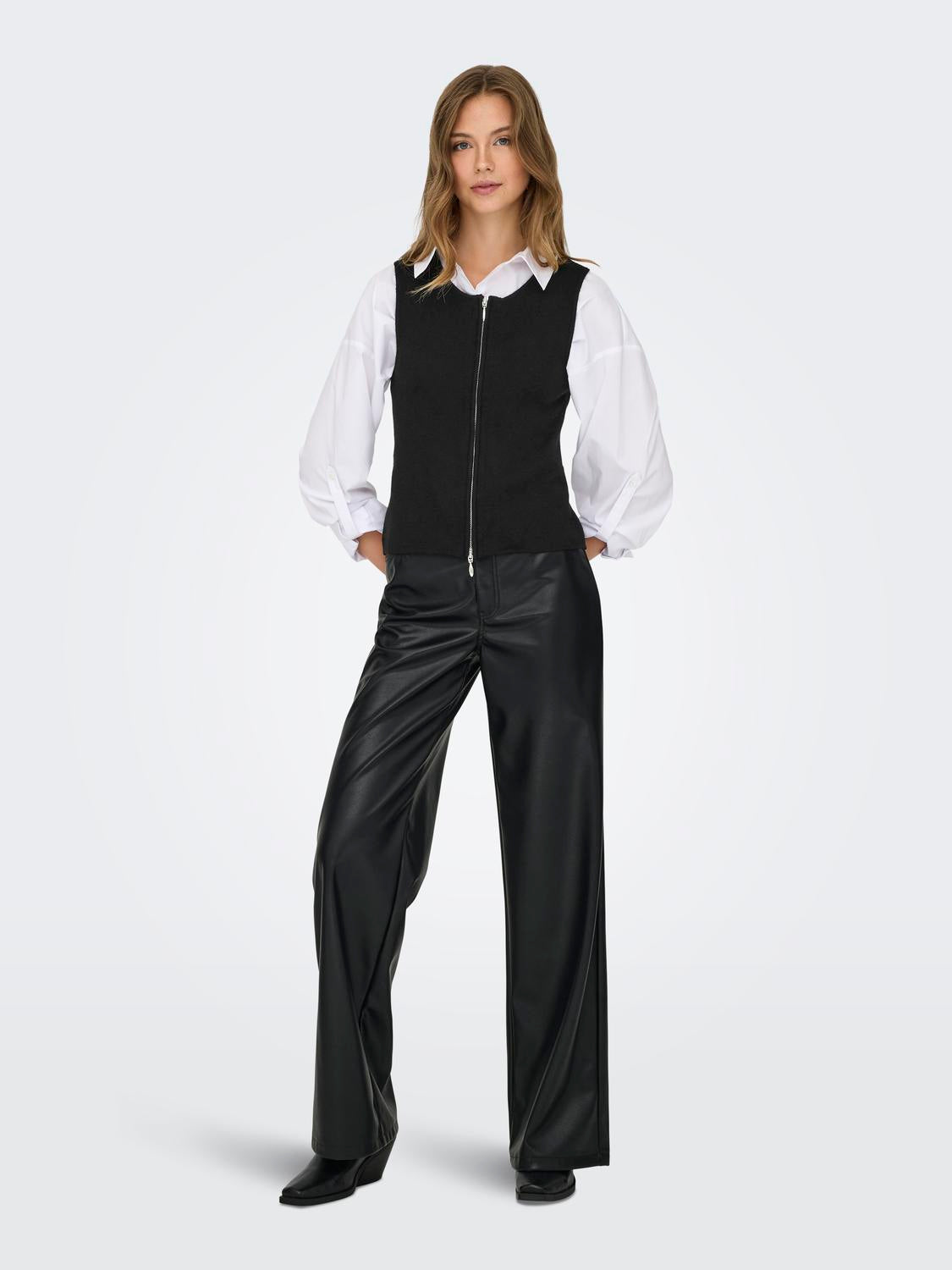 Jdyriley S/l O-Neck Two Way Zip Vest Knt Sort