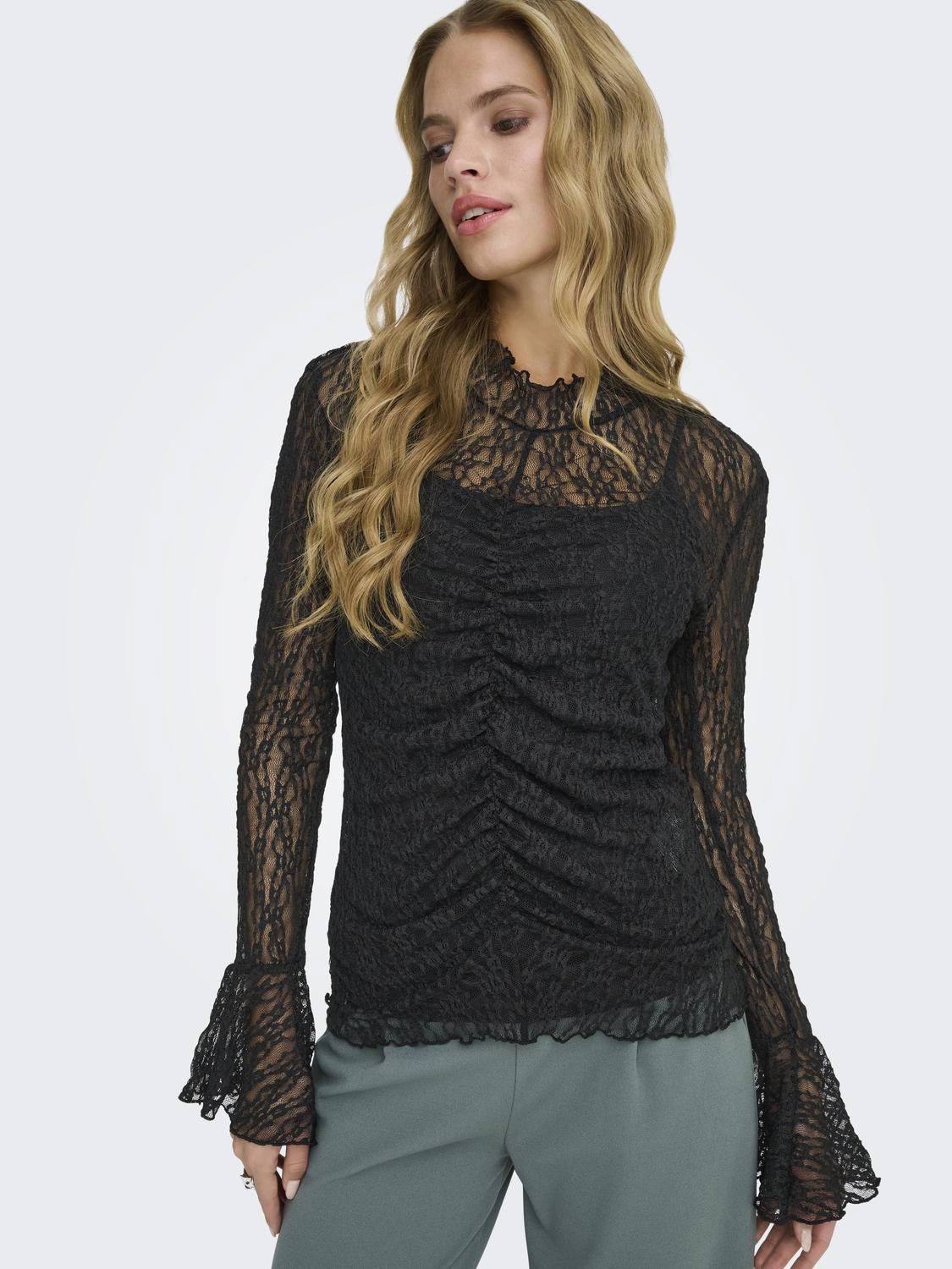 Jdylala L/s High Neck Lace Top Jrs Sort