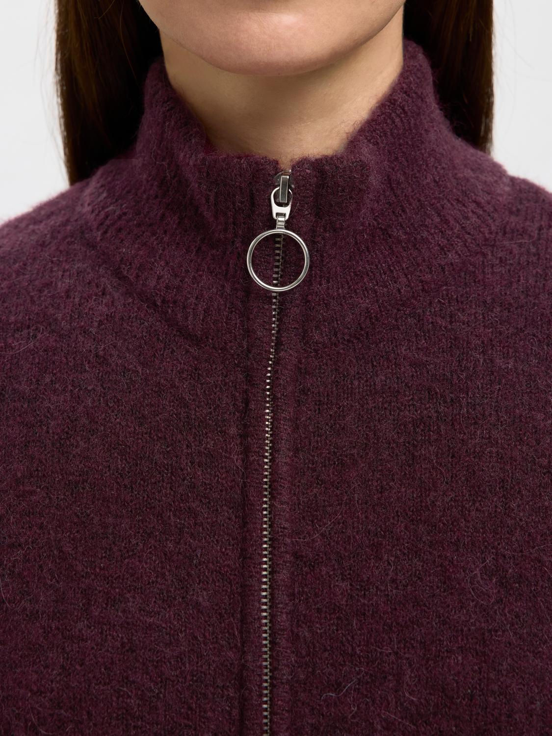 Slfsia Ras Ls Knit Zipper Cardigan Noos Mørkelilla