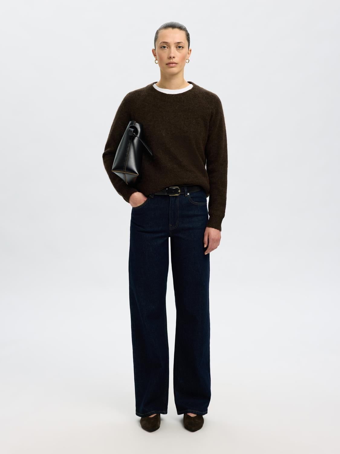 Slflulu Ls Knit O-Neck Noos Mørkebrun