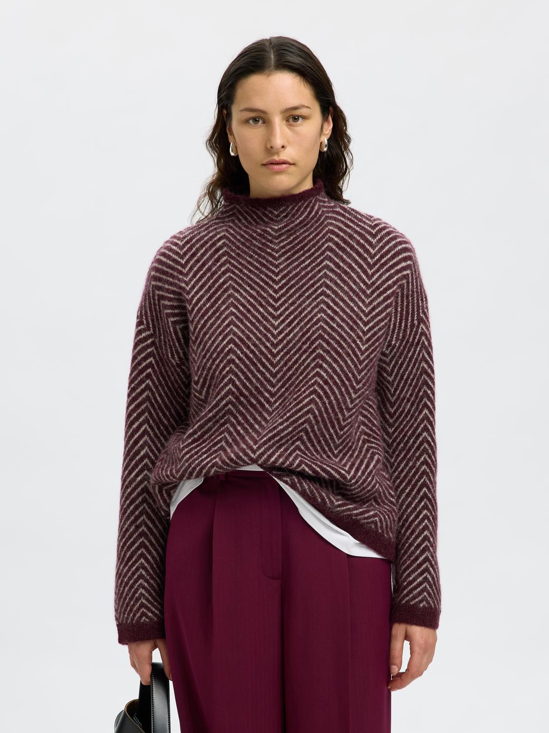 Slflulu Ls Herringbone Knit High Neck Mørkelilla