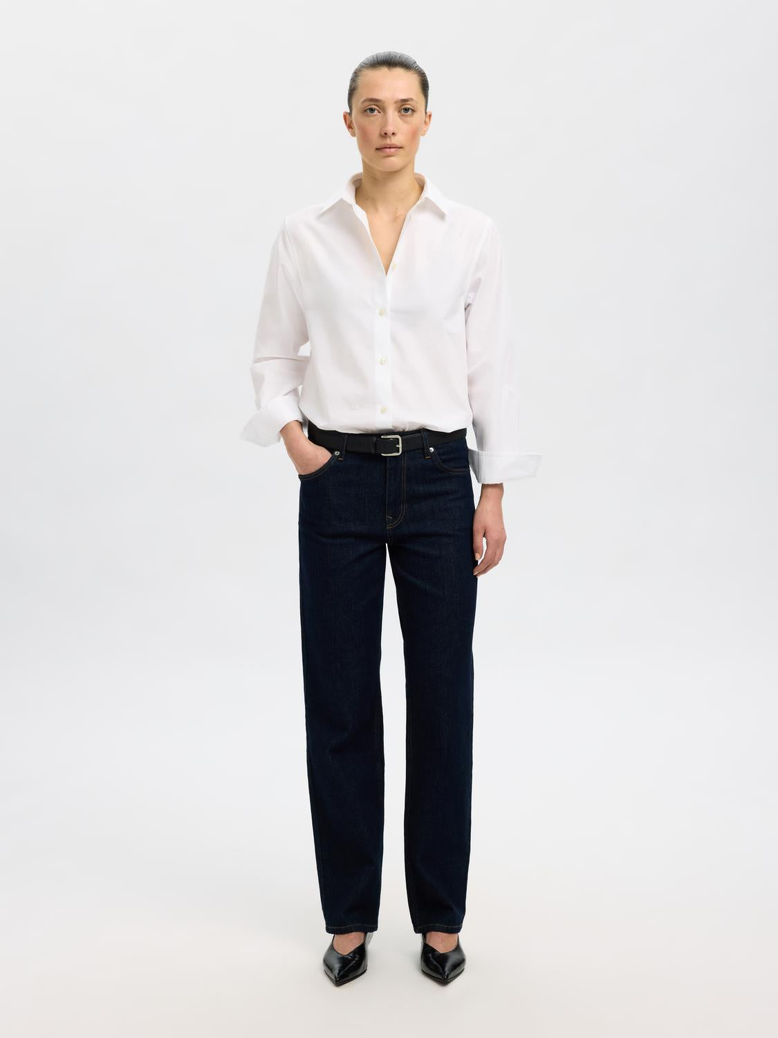 Slfester Ls Relaxed Shirt Noos Hvit