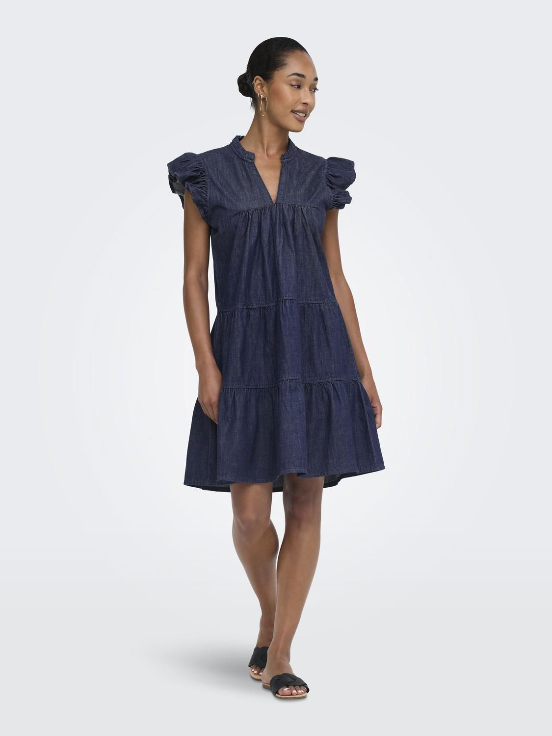 Onlshania S/l Frill Short Dnm Dress Noos Blå