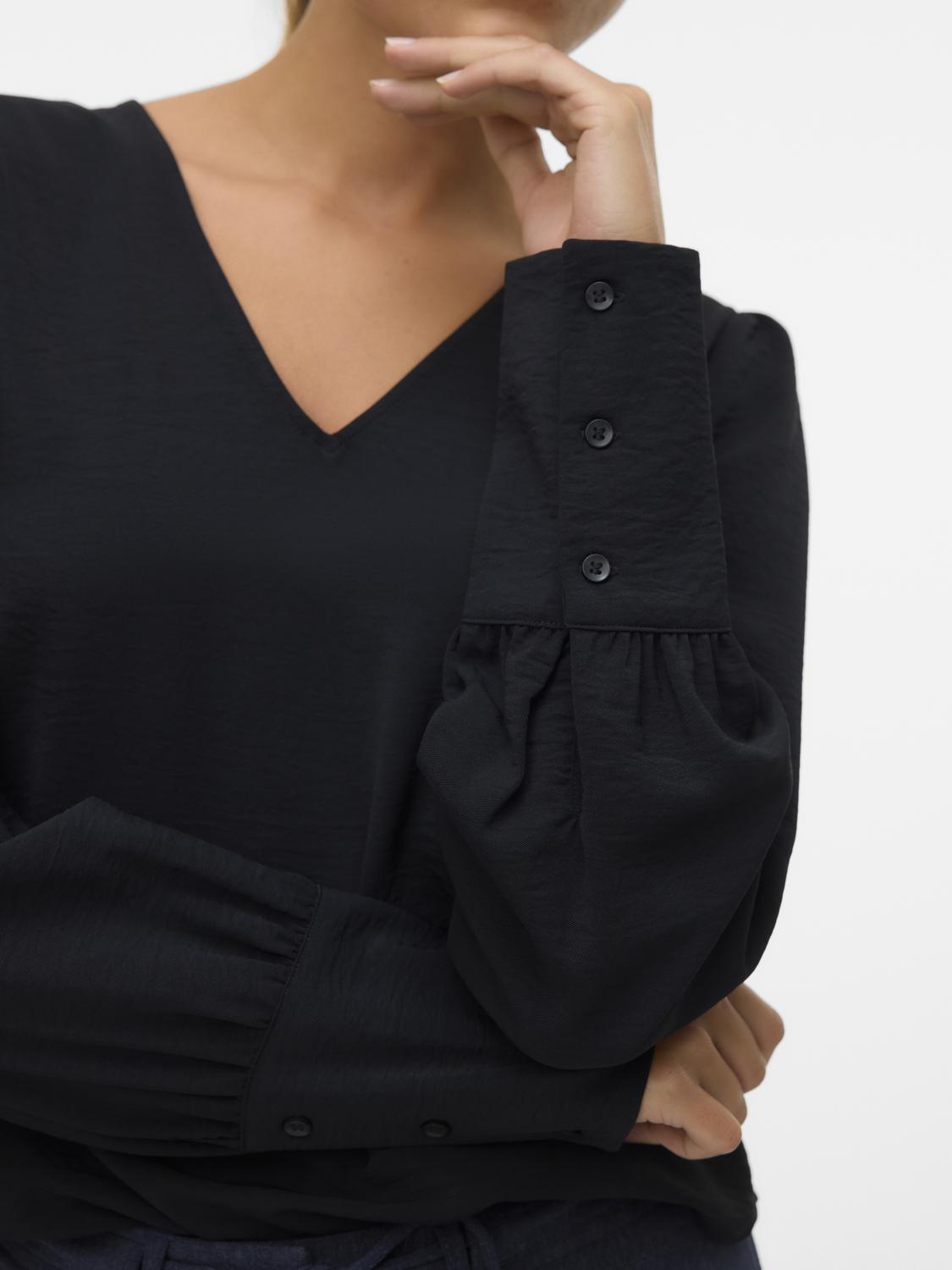 Vmesme Ls V-Neck Top Wvn Ga Svart