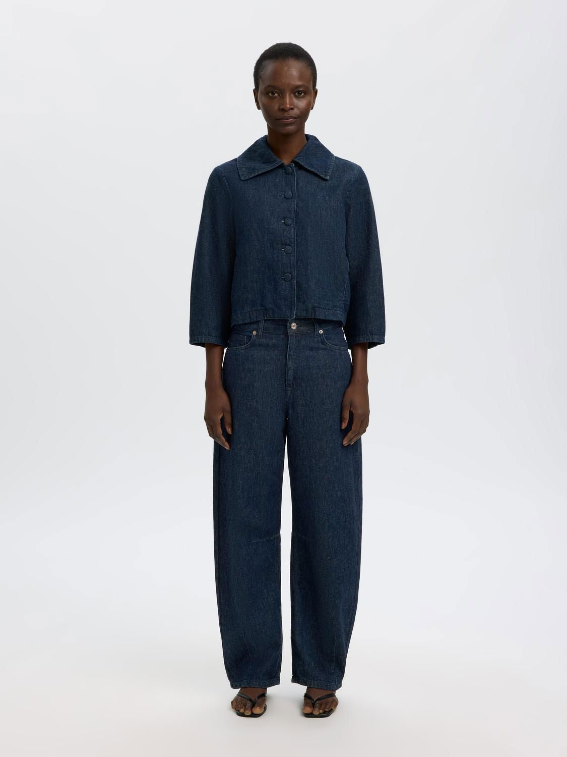 Slfrelaxed Hanny 3/4 Denim Jacket Blå