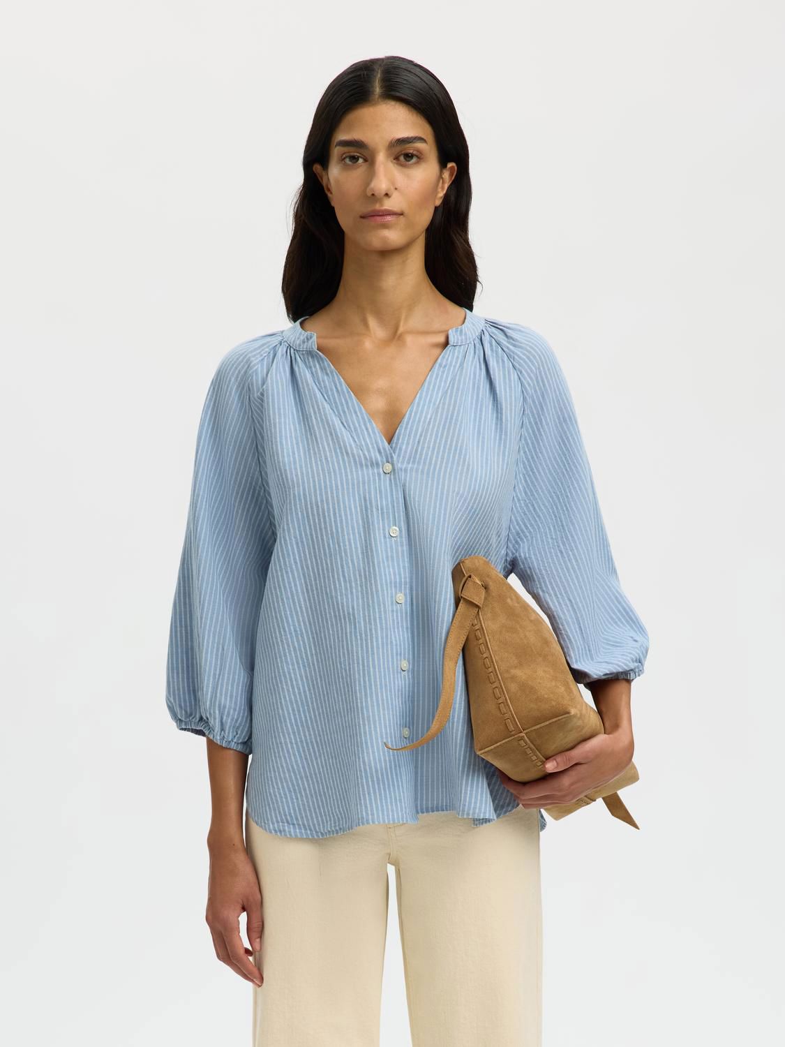 Slwcleo-Alberta Linen Blend Shirt Noos Blå