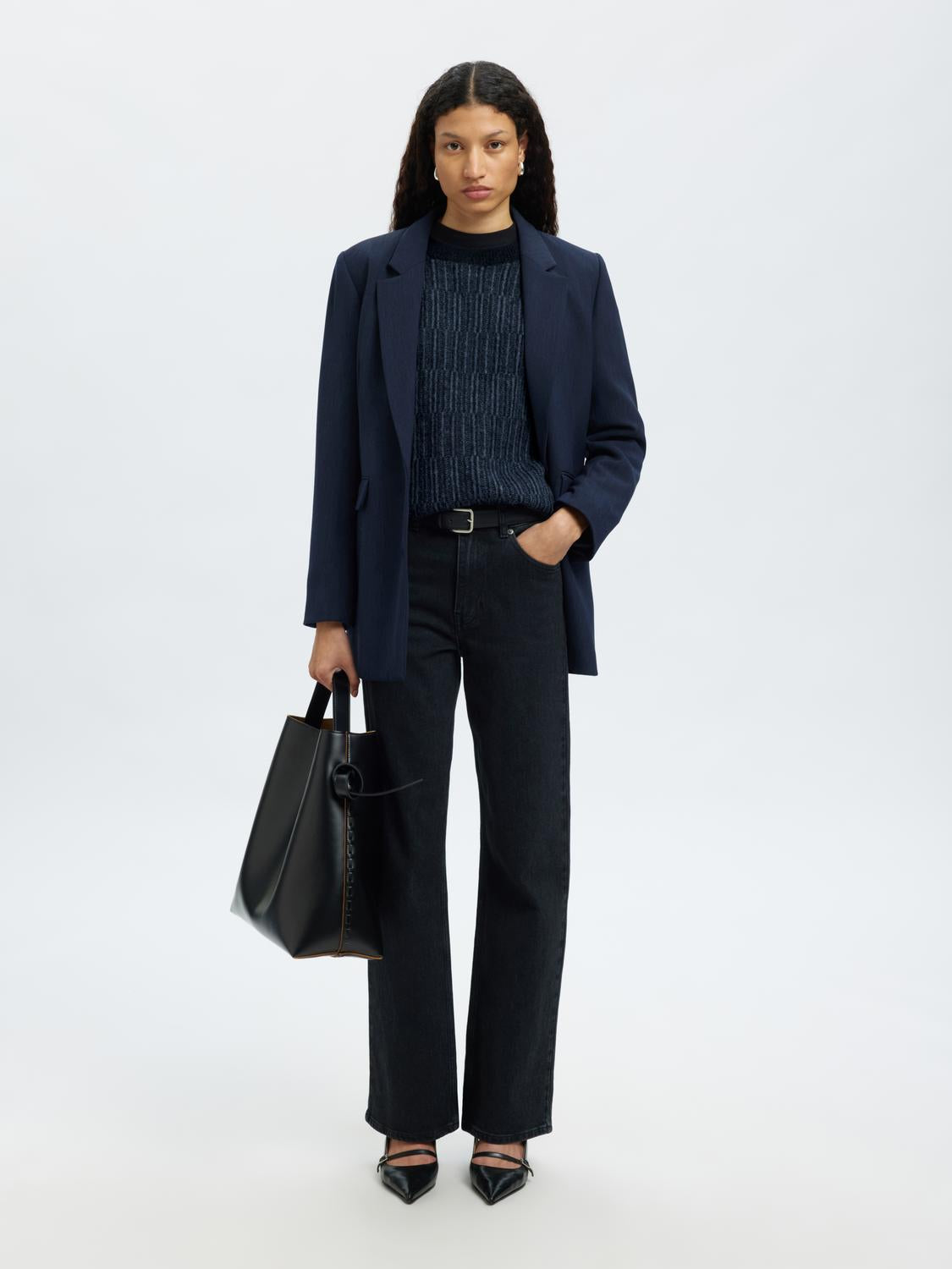 Slfalva Ls Knit Stripe O-Neck Blå