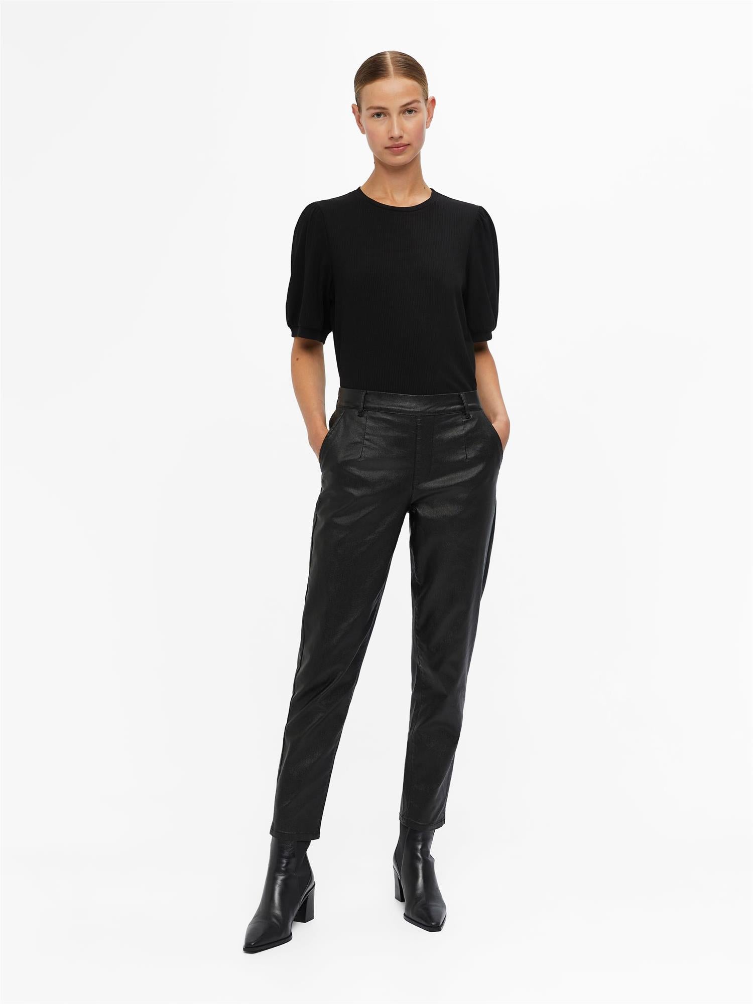 OBJBELLE LISA COATED PANT NOOS Sort