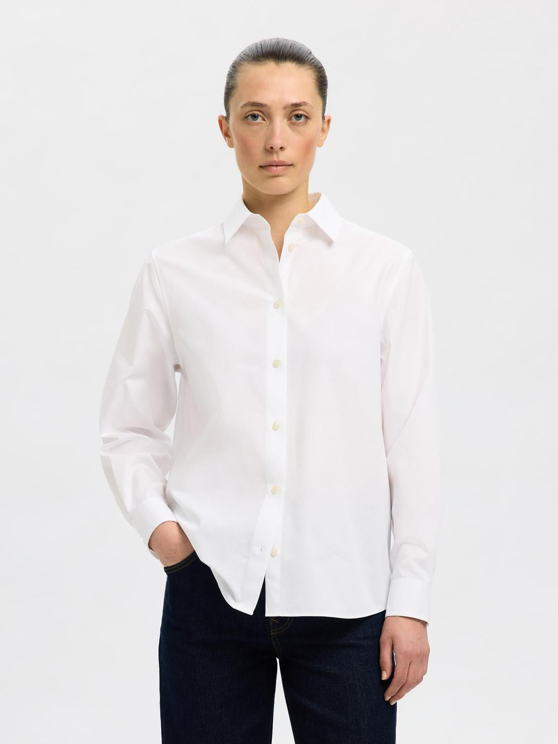 Slfester Ls Relaxed Shirt Noos Hvit
