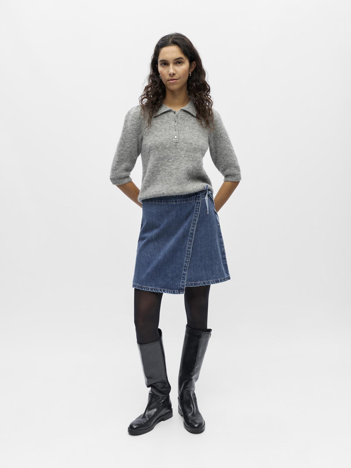Objrosie Mw Denim Short Wrap Skirt Noos Blå