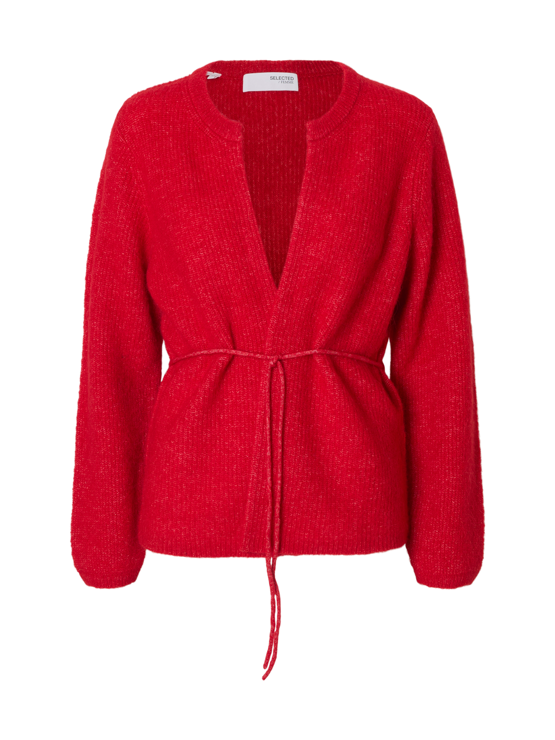 Slfsia Ras Ls Knit Belt Cardigan Mellomrød