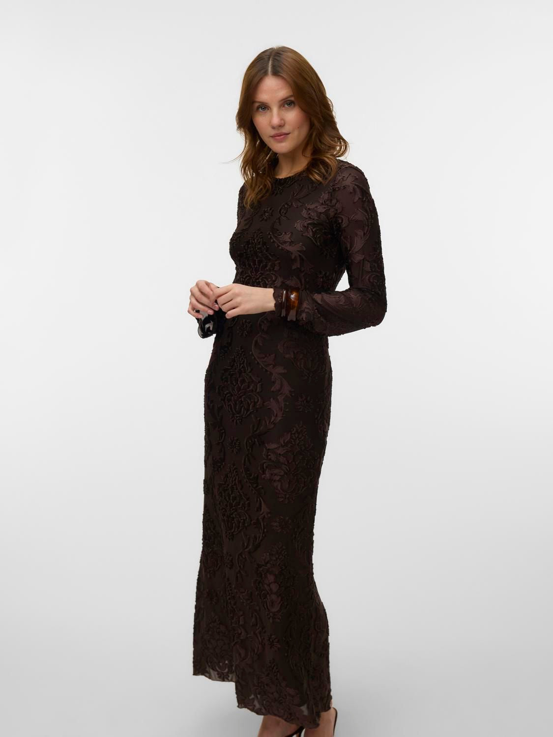 Awdakota Ls O-Neck Ankle Dress Brun