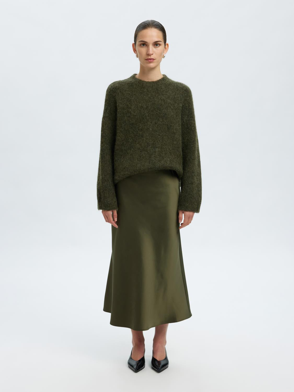 Slfgabriella Ls Knit New O-Neck Noos Mørkegrønn