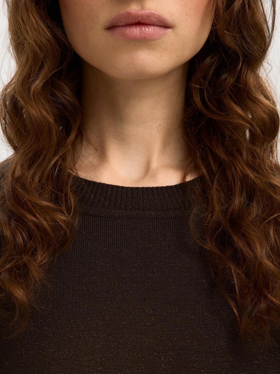 Slflura 2/4 Knit O-Neck Brun