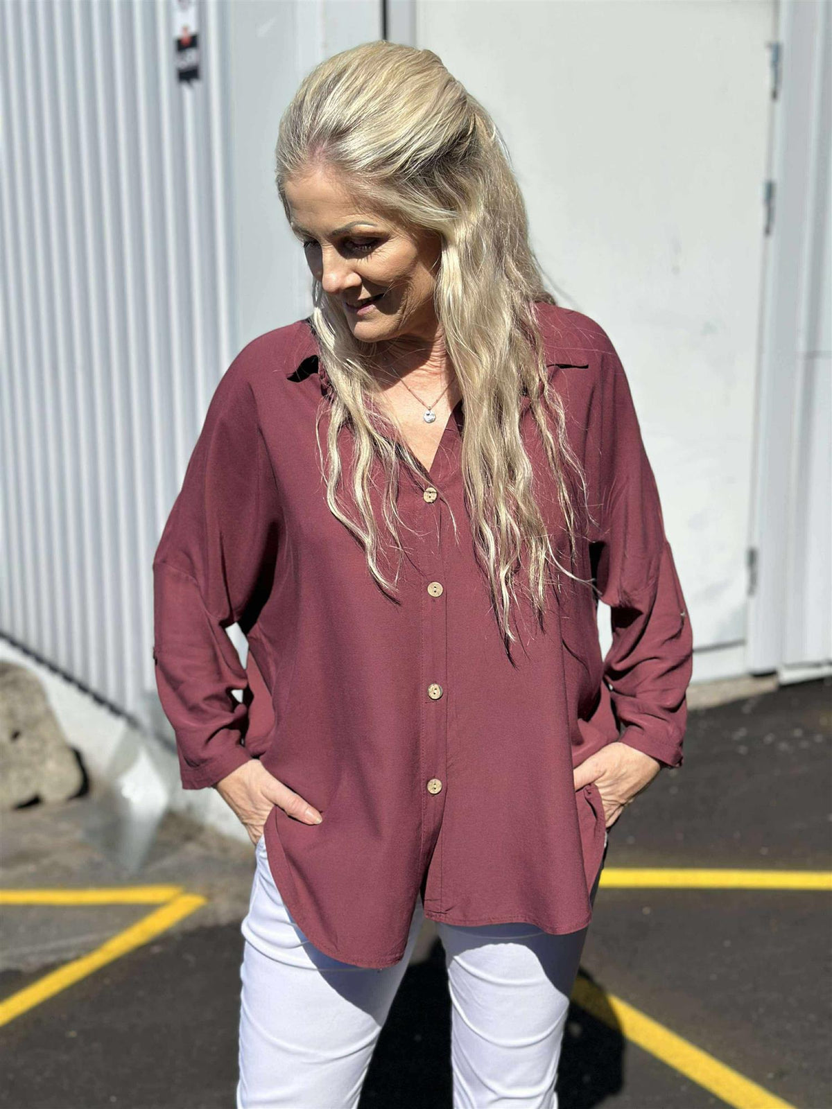 SKJORTEBLUSE VISKOSE ONESIZE Vinrød