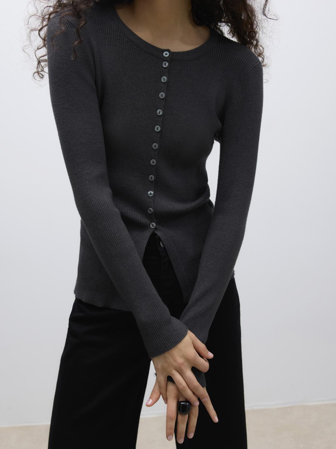 Awukino Ls O-Neck Knit Cardigan Mørkegrå