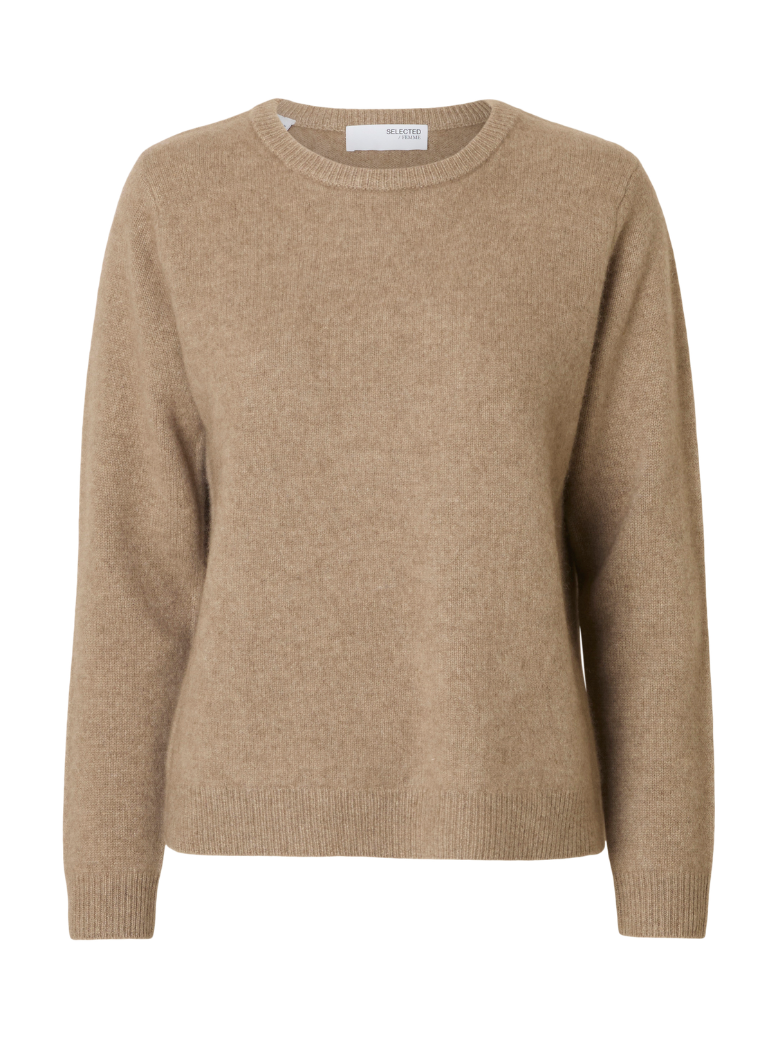 Slfmanila Ls Knit Cashmere O-Neck Noos Mørkebrun