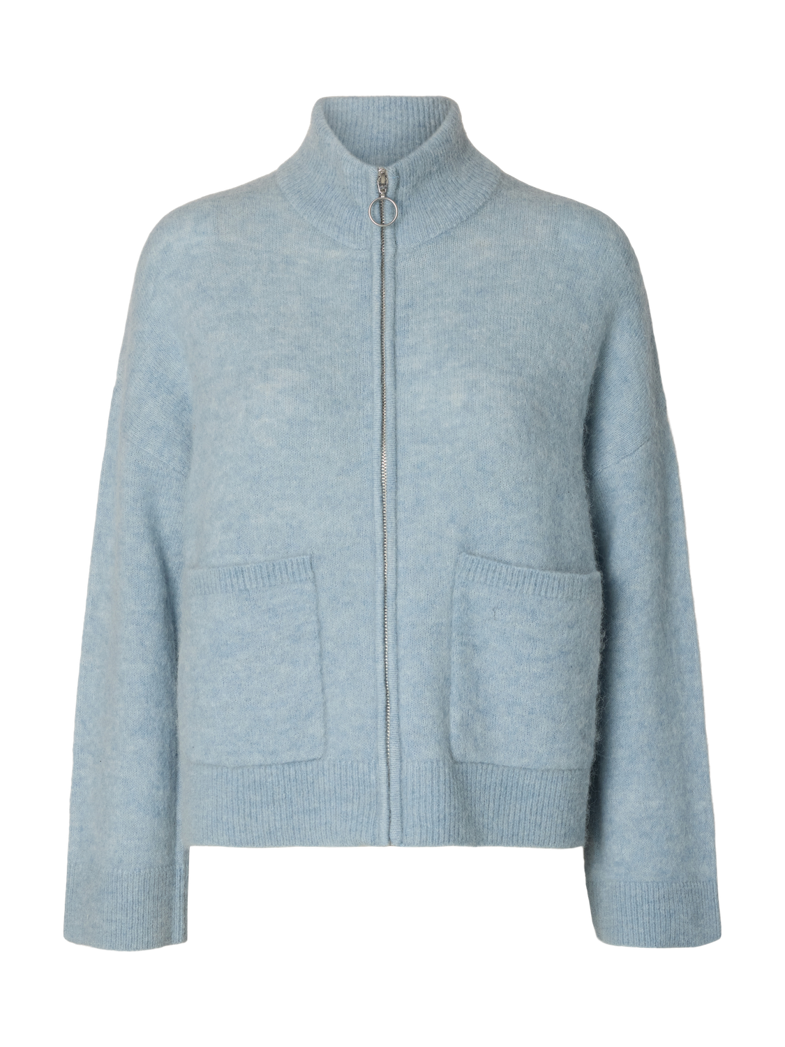 Slwsia Ras Ls Knit Zipper Cardigan Noos Blå