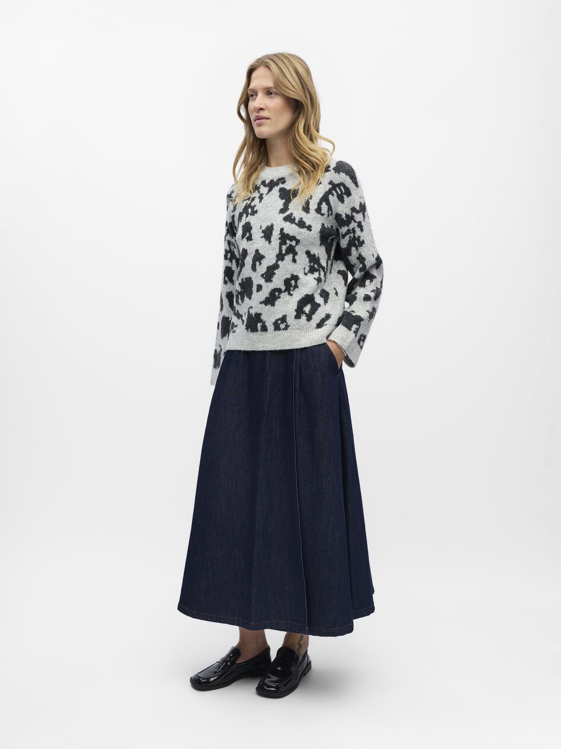 Objdiana Ls Re O-Neck Knit Noos Lysegrå