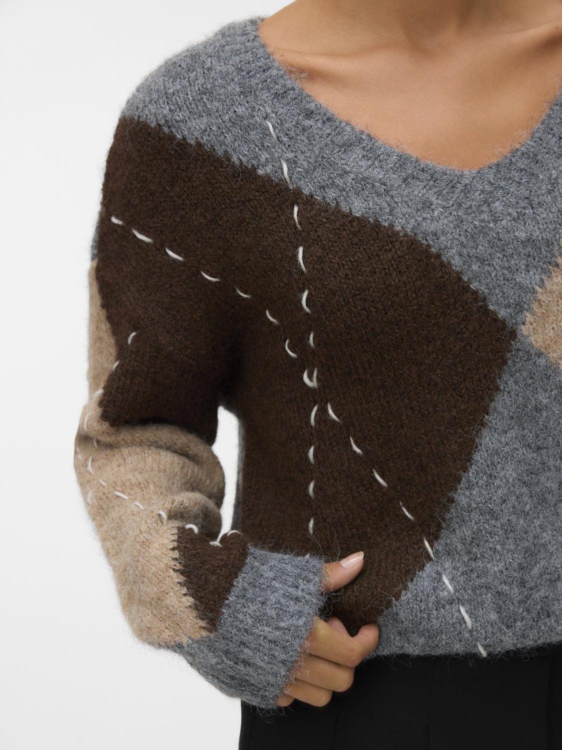 Vmbliss Ls V-Neck Handstitch Pullover Ga Grå