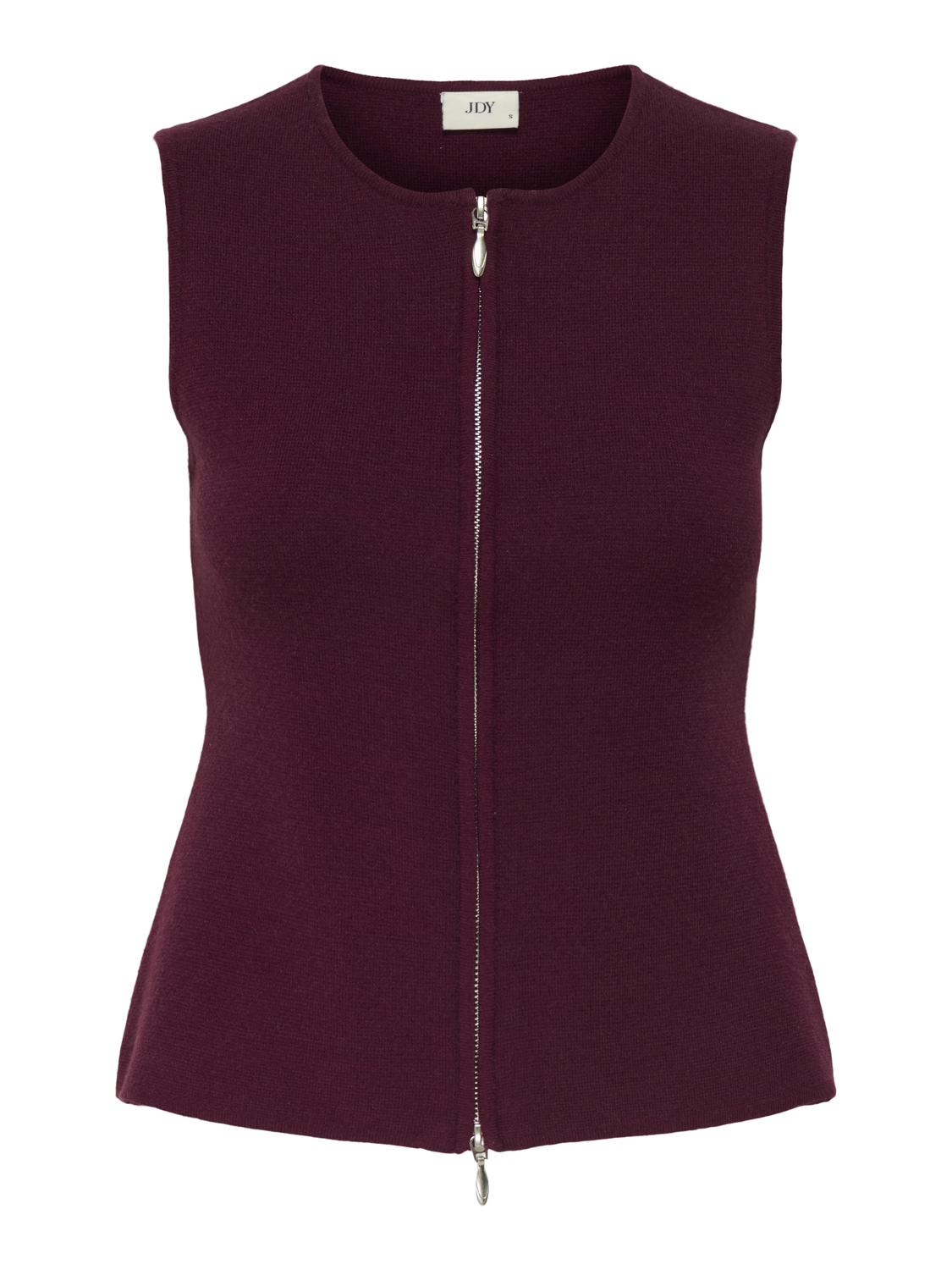 Jdyriley S/l O-Neck Two Way Zip Vest Knt Mørkerød