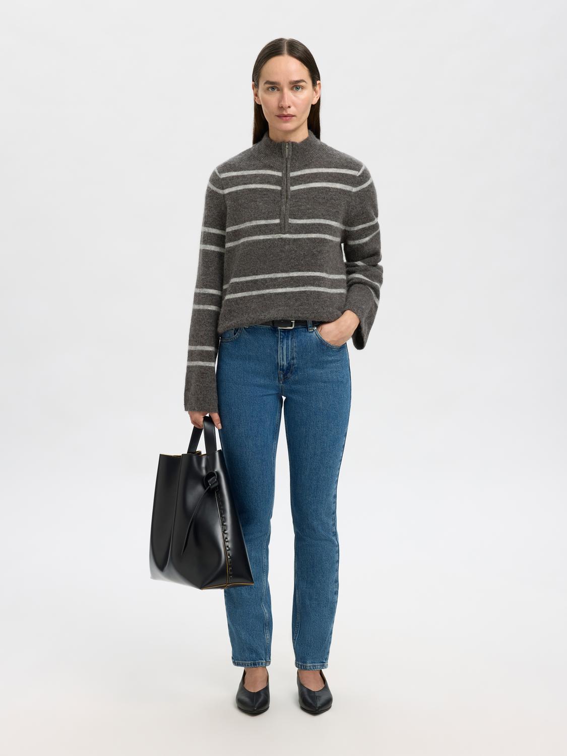 Slflulu Ls Knit Half Zip Noos Mellomgrå