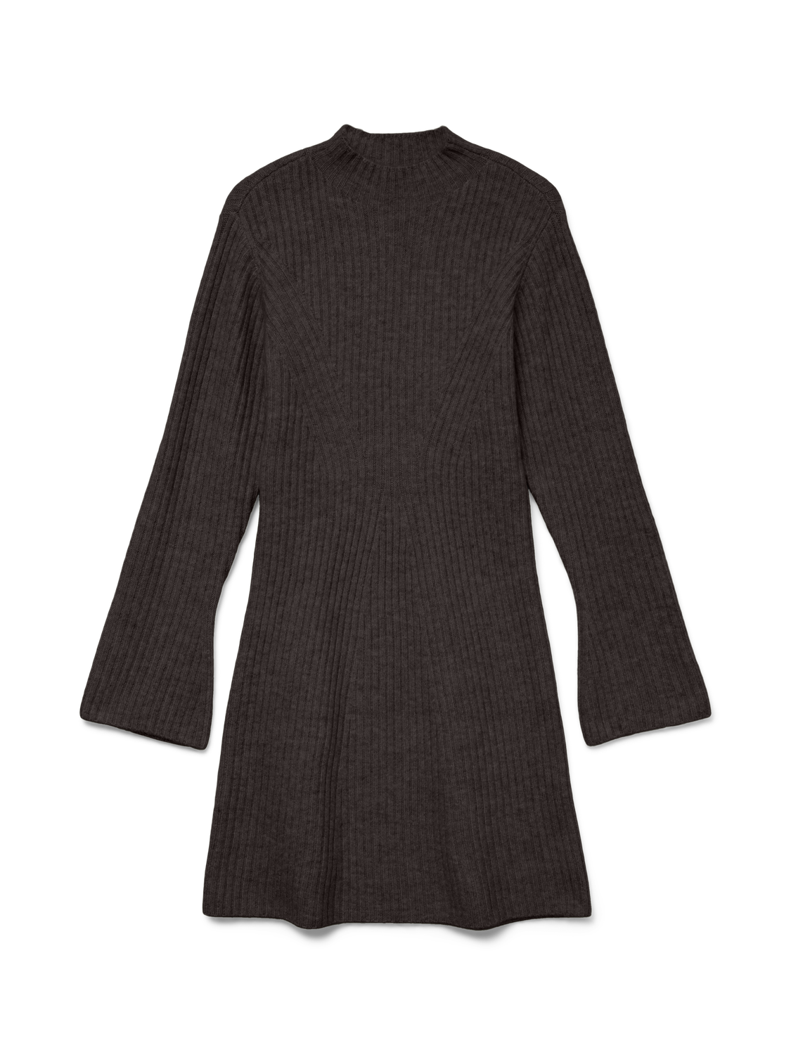 Awlina Ls High Neck Short Knit Dress Mørkebrun