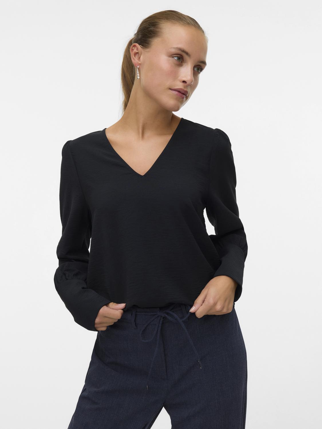 Vmesme Ls V-Neck Top Wvn Ga Svart