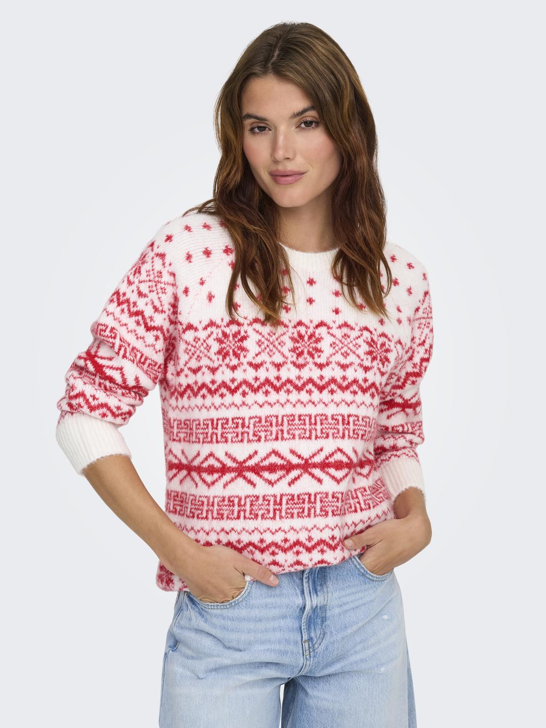 Onlxmas Nordic Ls O-Neck Knt Hvit