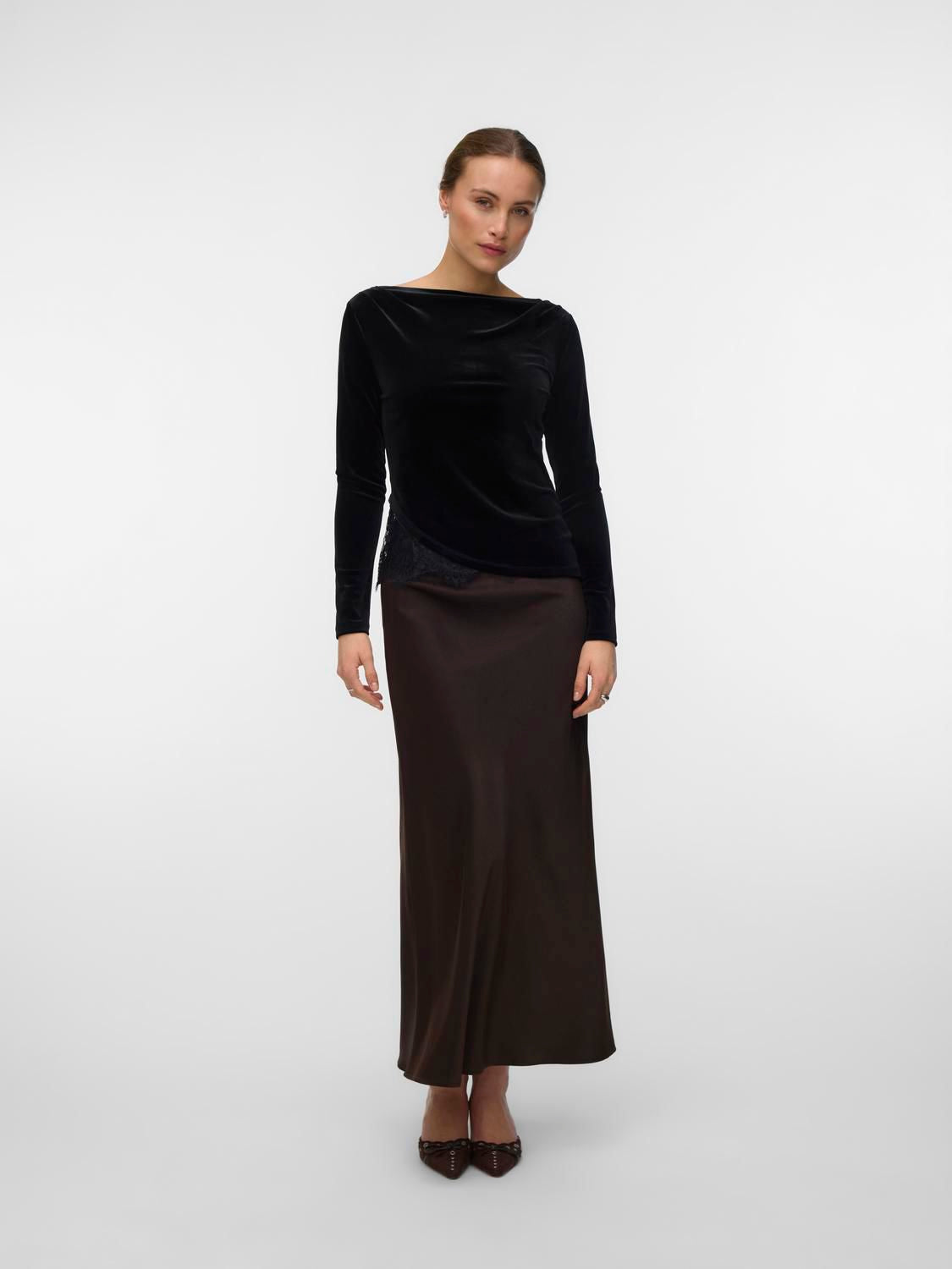 Vmrikke Ls Boatneck Lace Mix Top Jrs Sort