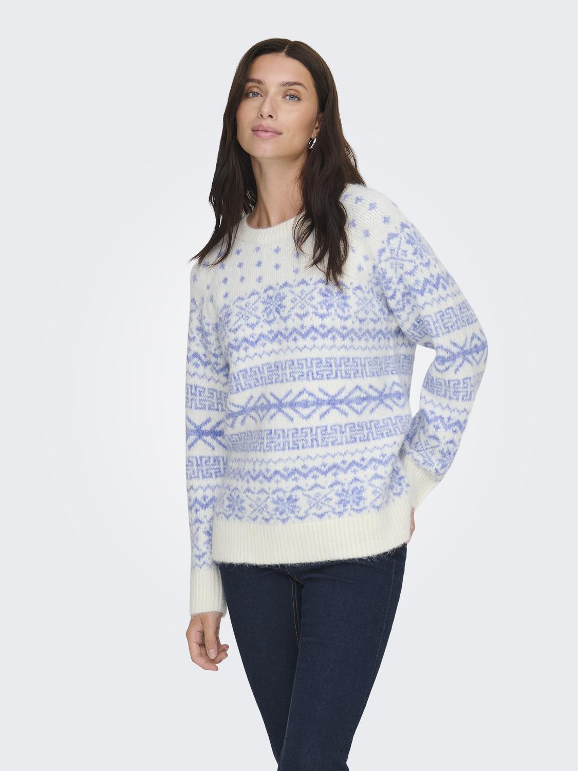 Onlxmas Nordic Ls O-Neck Knt Hvit