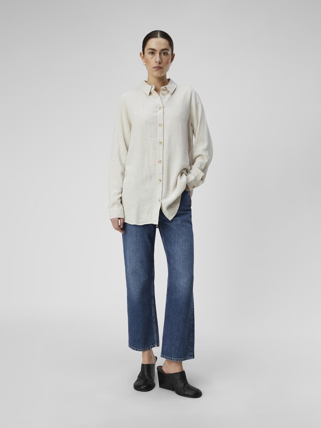 OBJSANNE L/S SHIRT NOOS lin Beige
