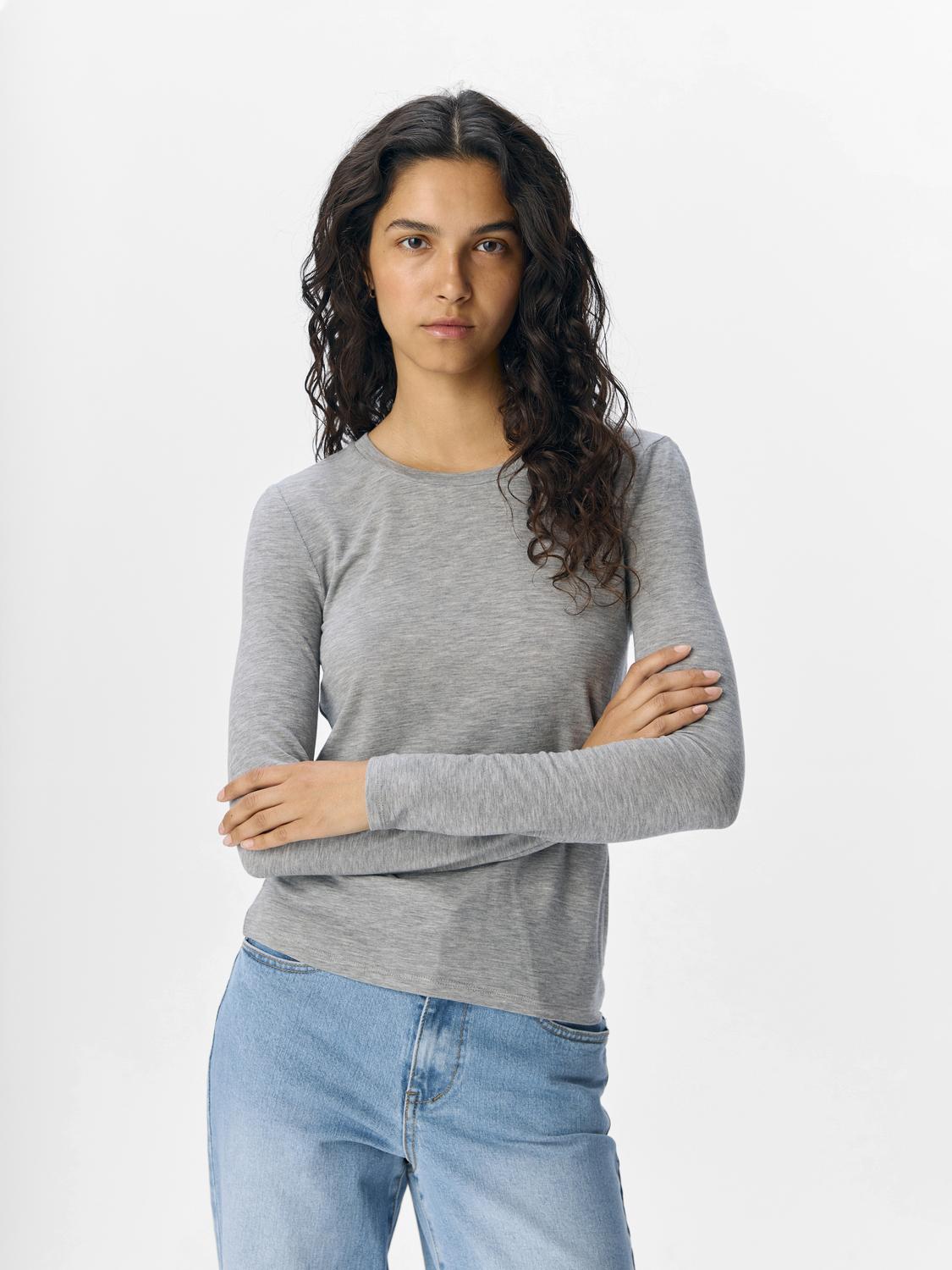 Objzofia Sli L/s O-Neck Top Noos Mellomgrå