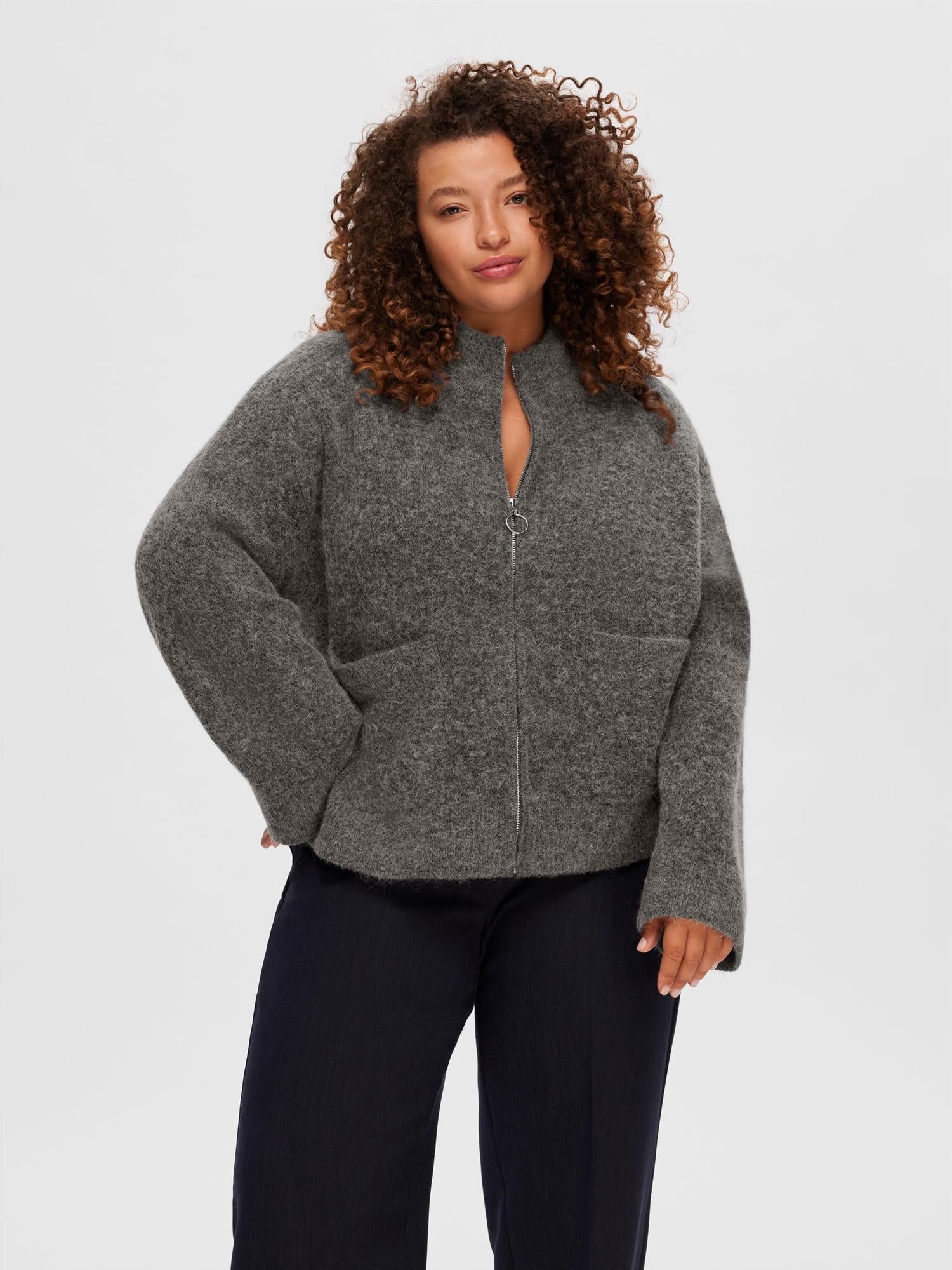 SLFSIA RAS LS KNIT ZIPPER CARDIGAN Grå