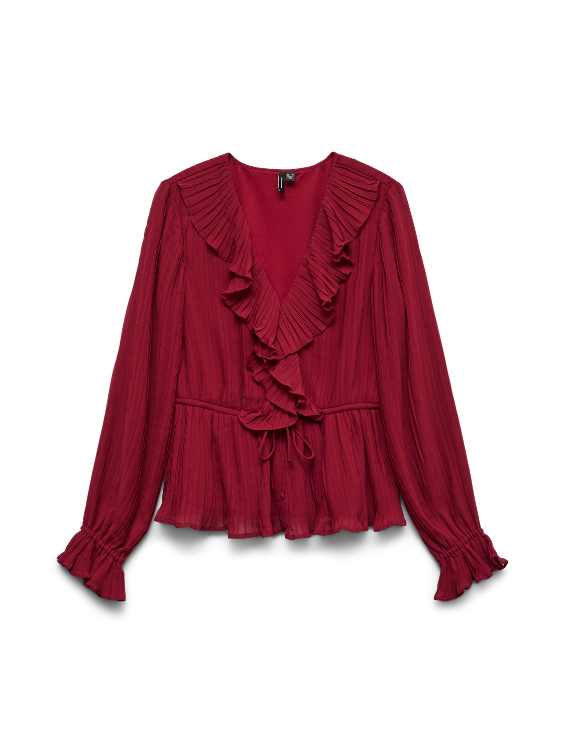 Vmdora L/s Frill Pleat Top Wvn Exp Burgunder