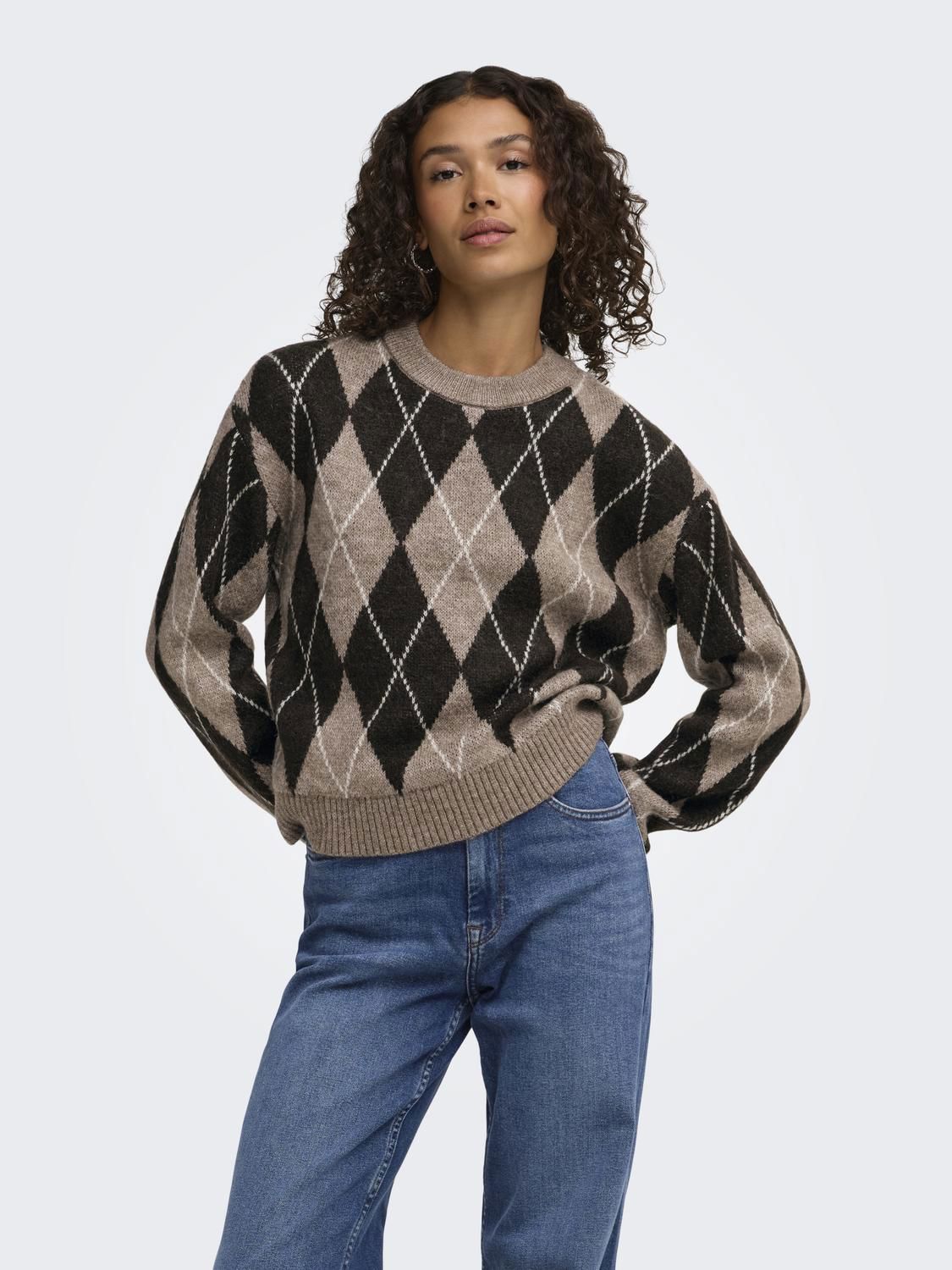 Jdybianka L/s Argyle Pullover Knt Noos Brun
