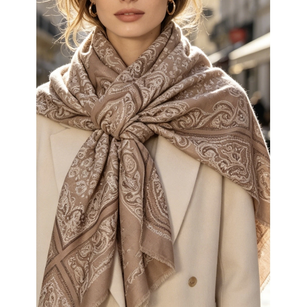SCARF w/paisley Beige