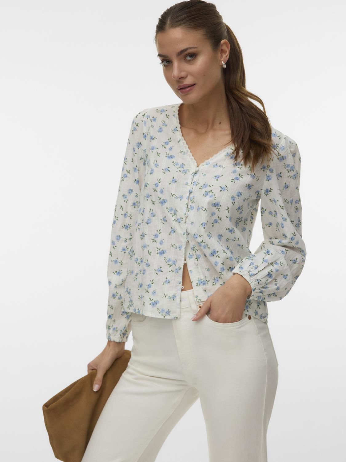 Vmaya Sofia Ls V-Neck Top Wvn Hvit