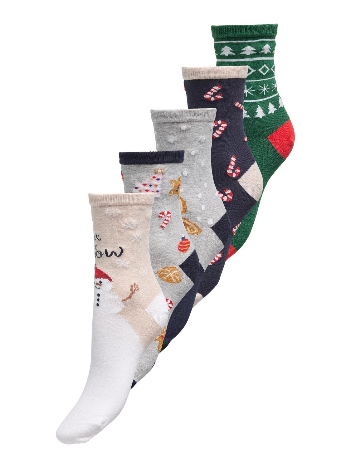 Onlchristmas 5-Pack Socks In A Box Acc Lysegrå