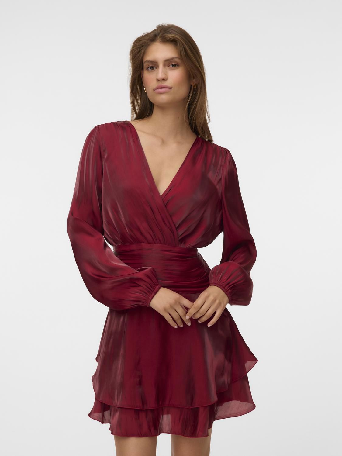 Vmpolly Ls Short Dress Wvn Exp Burgunder