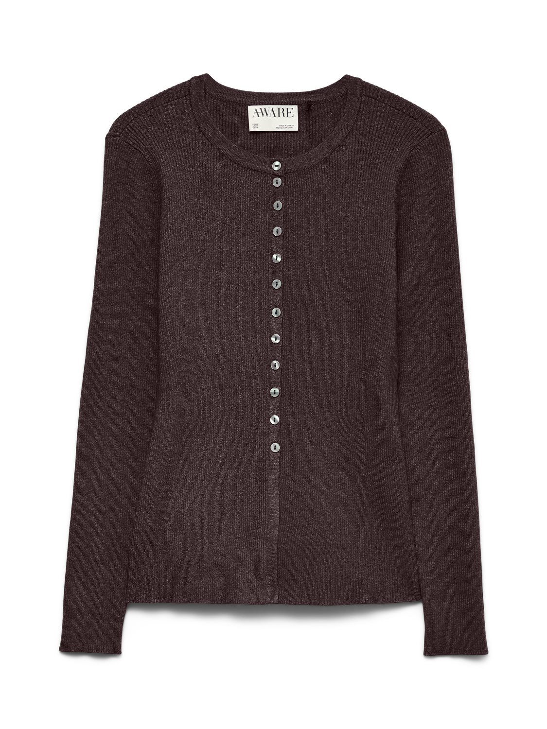 Awukino Ls O-Neck Knit Cardigan Mørkerød