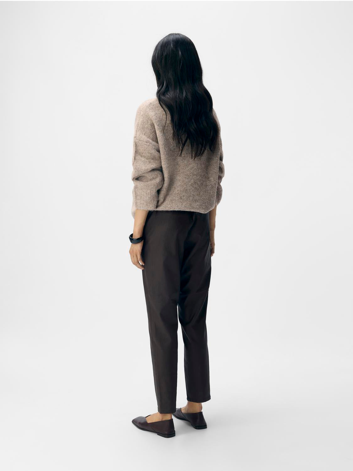 Objbelle Lisa Coated Pant Noos Mørkebrun