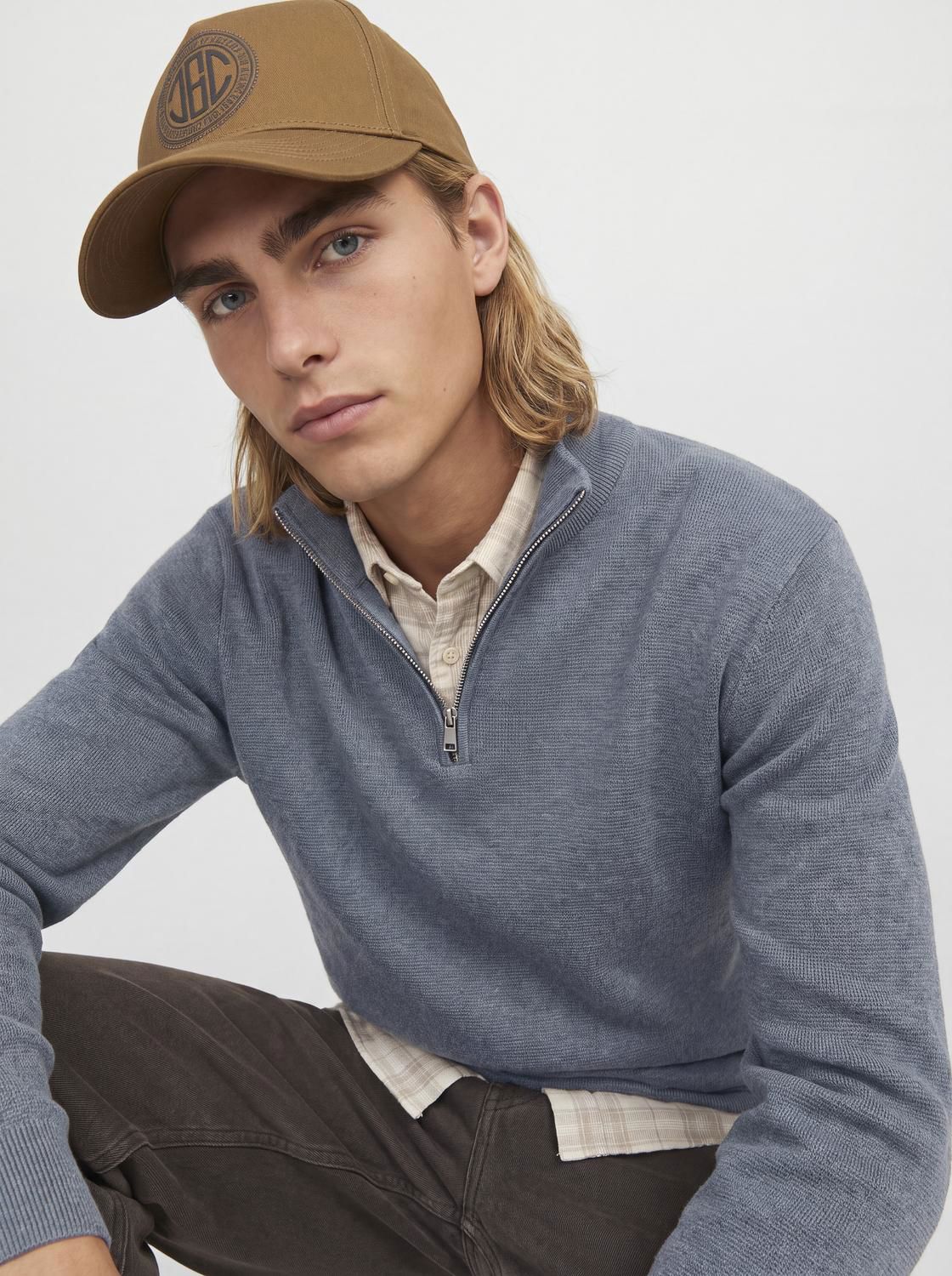 Jprmilano Stitch Knit Half Zip Sn Grå