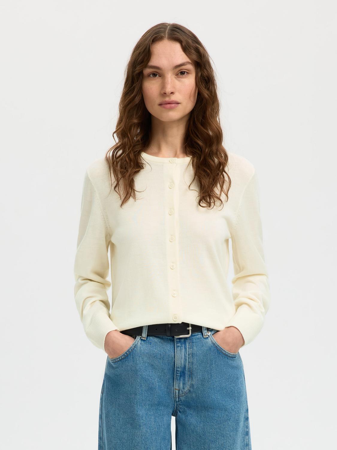 Slwthea Ls Knit Merino Cardigan Noos Hvit