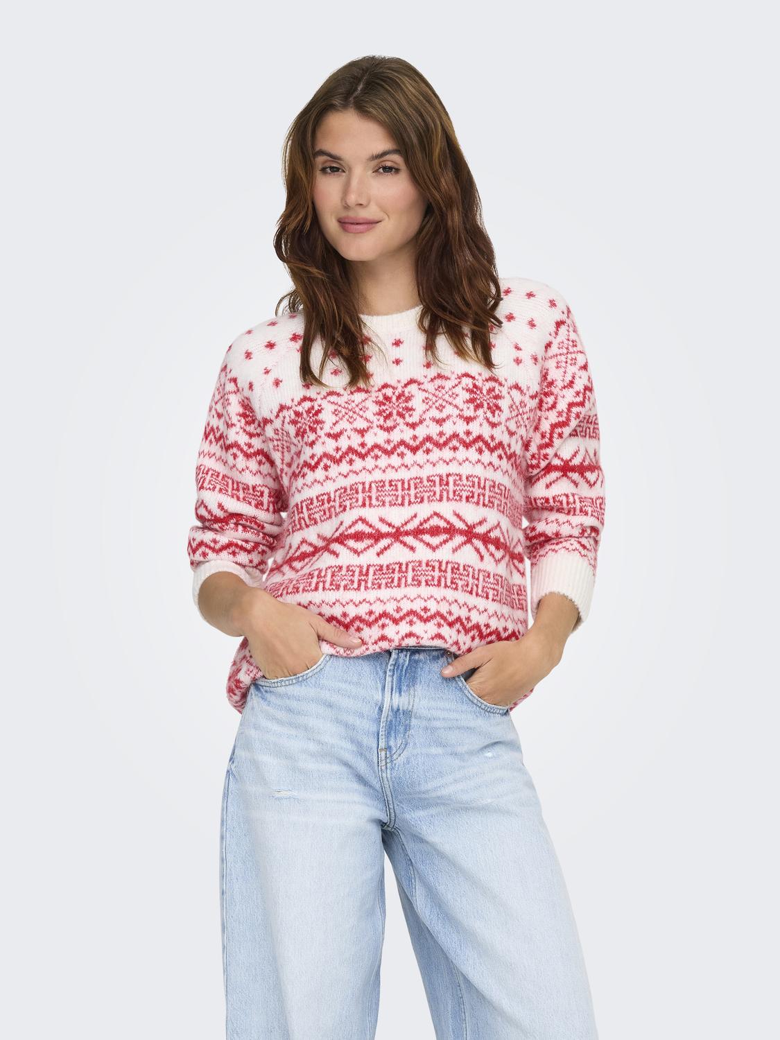 Onlxmas Nordic Ls O-Neck Knt Hvit