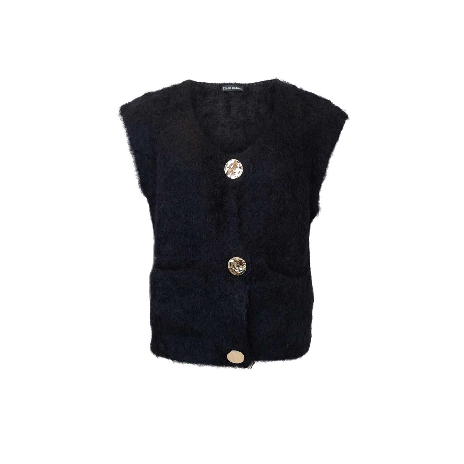 BCBJOERK KNITTED BUTTON VEST Svart