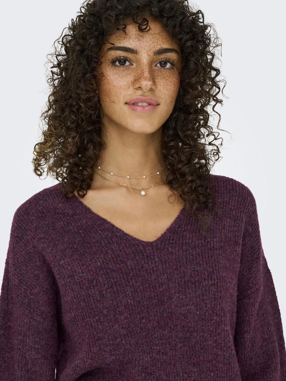 Onlcamilla V-Neck L/s Pullover Knt Noos Burgunder