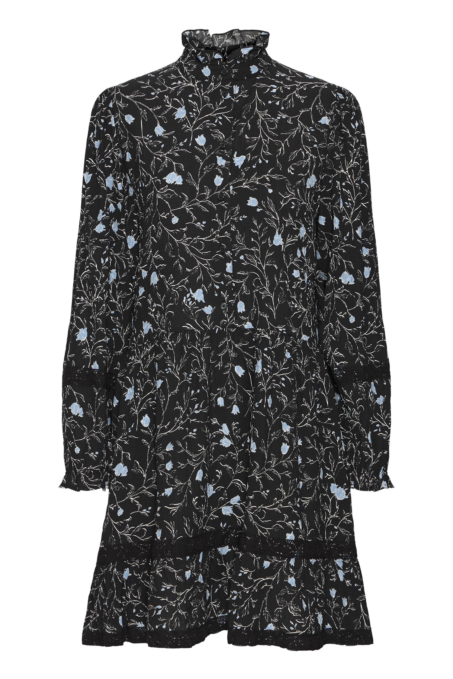 Pzkalulla Dress Black Blue Flower Print