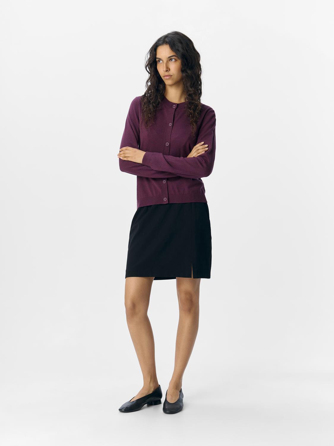 Objthess L/s Short Cardigan Noos Mørkelilla